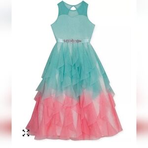 New!Rare Editions Girls Sleeveless Ombre Mint Cascading Tulle Gown/Dress Vintage